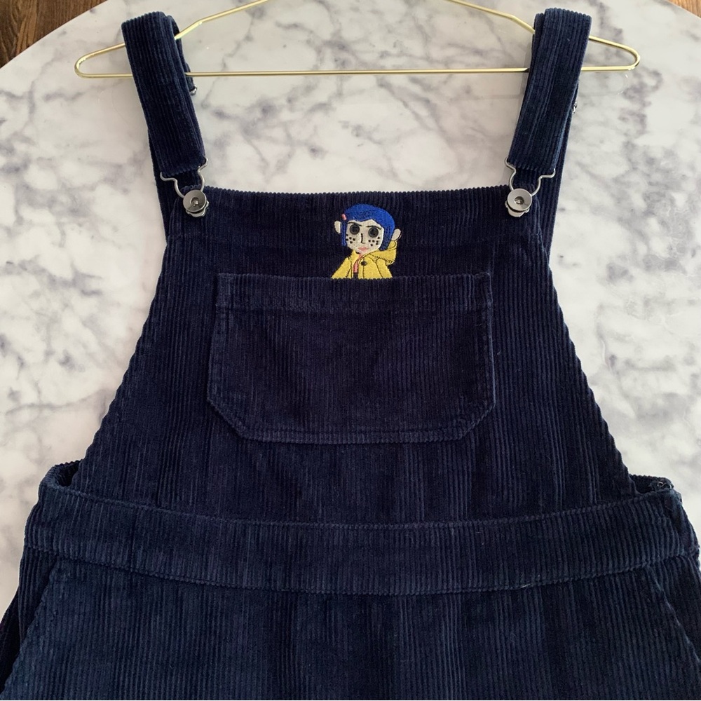 Embroidered Coraline Overall Corduroy Dress w/ Pockets